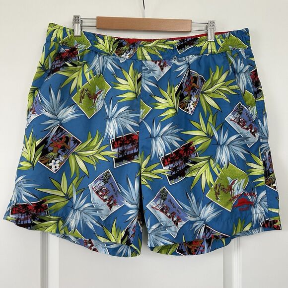 Tommy Bahama Relax Mens Swim Trunk Size 38 Blue Hawaiian Hula Postcards Lined - Picture 1 of 9